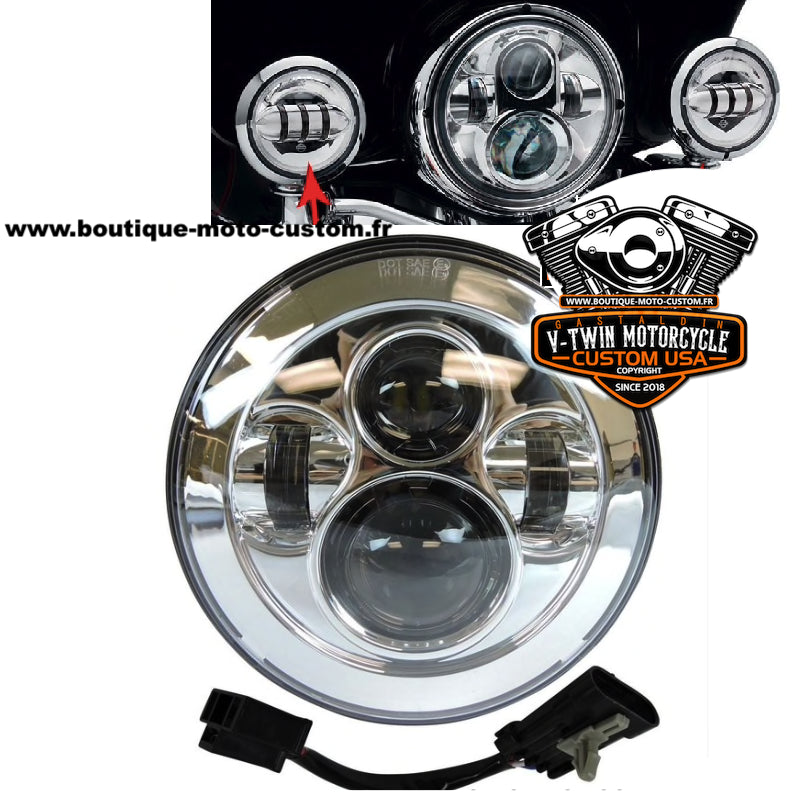 Phare projecteur LED 7 " pouces chrome Harley Davidson