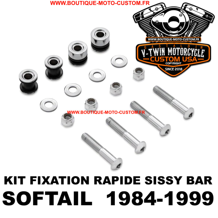 Kit vis de fixation pour sissy bar détachable / clips Harley davidson Softail 1984 - 1999