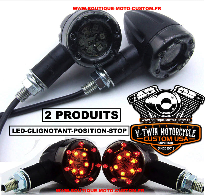 2 flashing bullet Black LED + brake light + pilot light