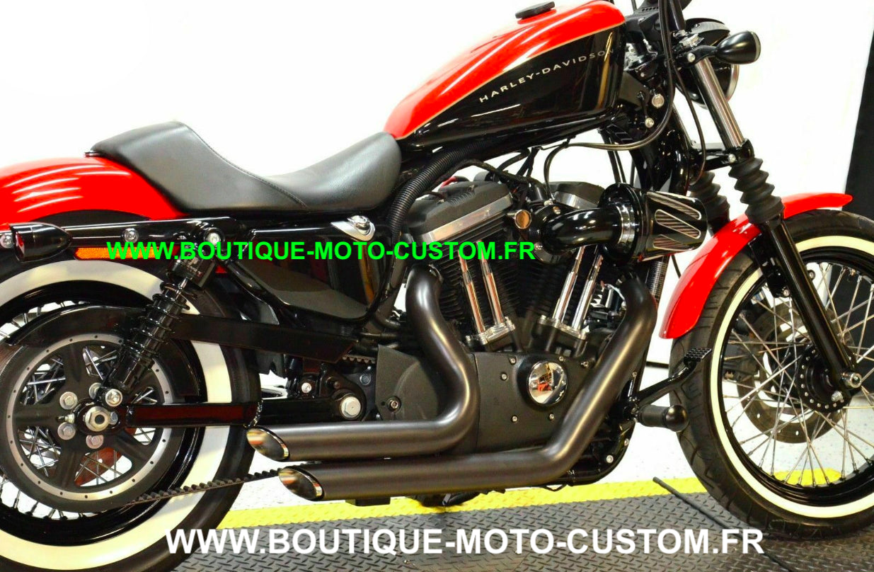PROMO Ligne Échappement Shortshots staggered noir + Quiet Baffle Harley Davidson Sportster XL 2004 à 2013