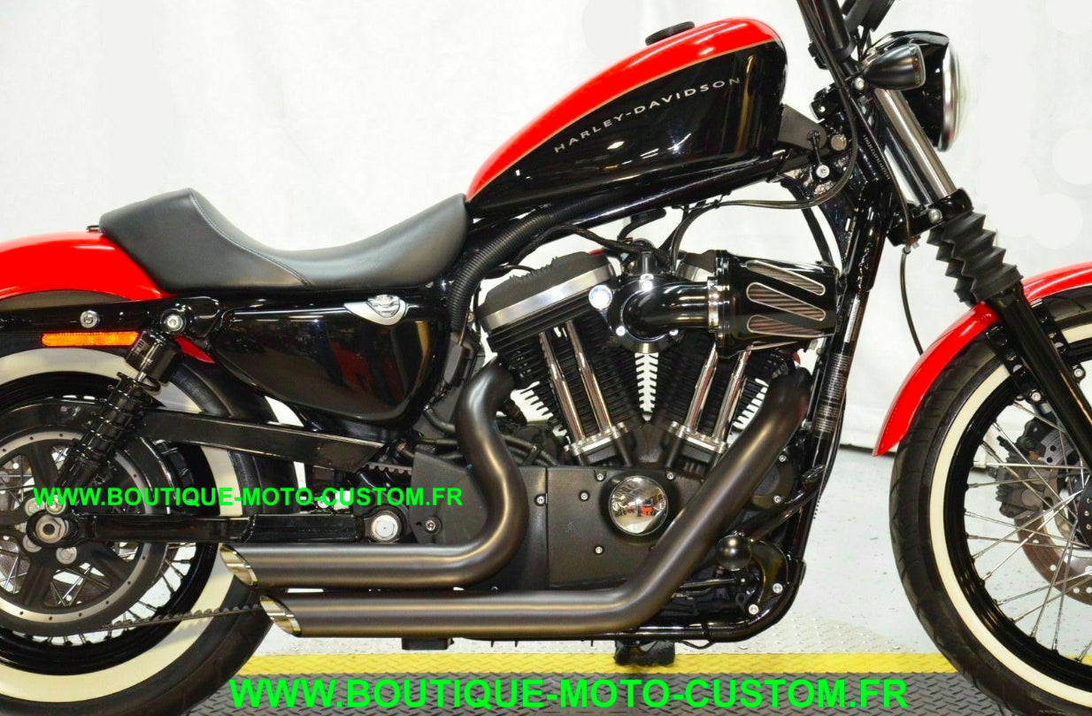 PROMO Ligne Échappement Shortshots staggered noir + Quiet Baffle Harley Davidson Sportster XL 2004 à 2013