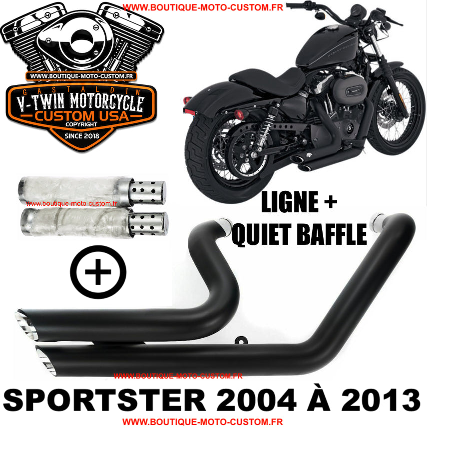 PROMO Ligne Échappement Shortshots staggered noir + Quiet Baffle Harley Davidson Sportster XL 2004 à 2013