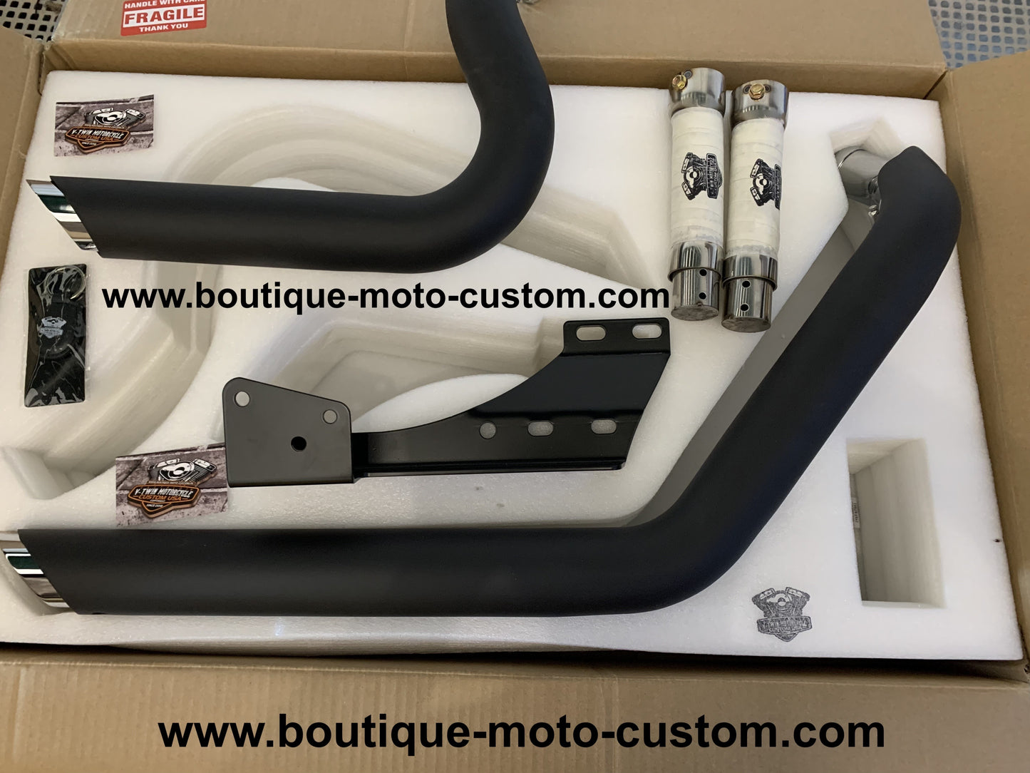 PROMO Ligne Échappement Shortshots staggered noir + Quiet Baffle Harley Davidson Sportster XL 2004 à 2013