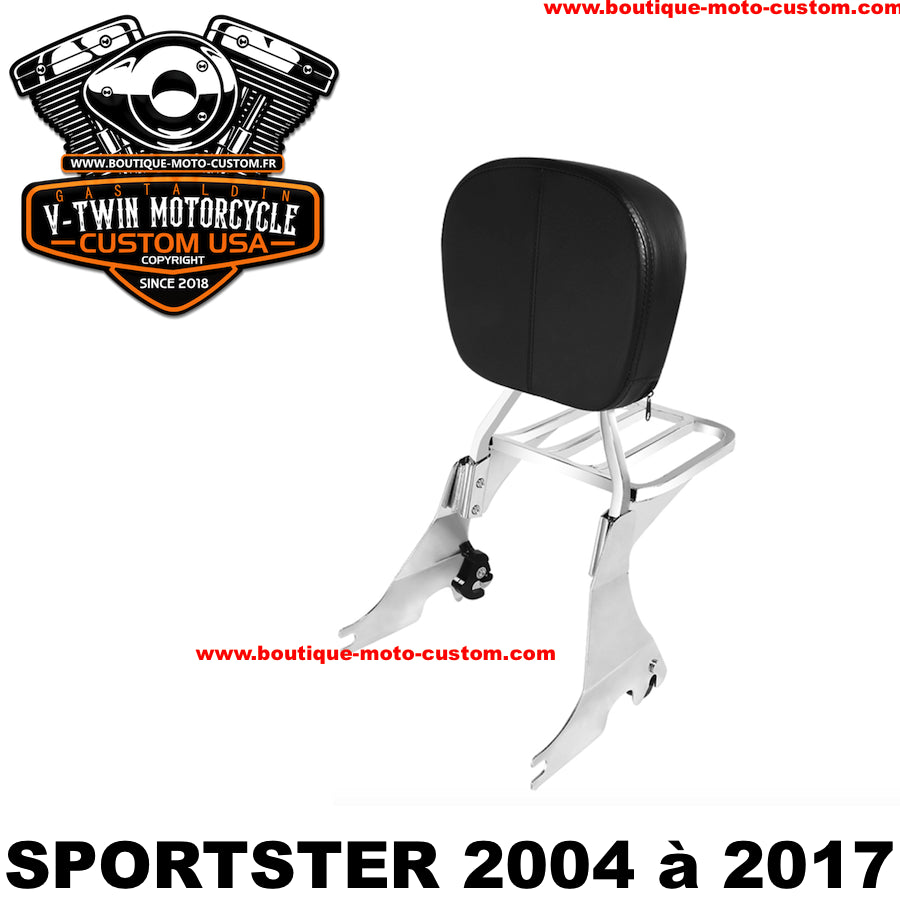 SISSY BAR CHROME A CLIPS AVEC PORTE BAGAGE POUR HARLEY DAVIDSON SPORTSTER DE 2004 à 2017