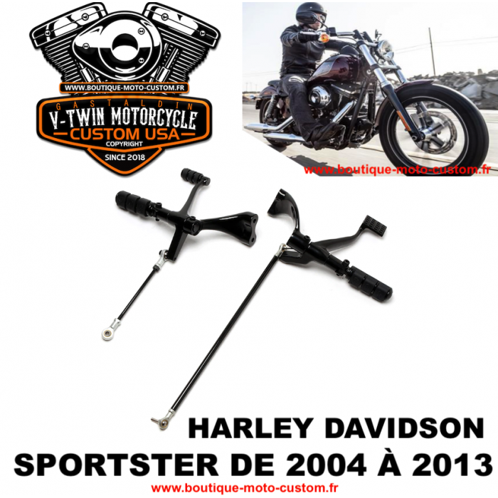 Set Black Forward Controls Kit Peg Lever Linkages Mounting Hardware Kit 2004-2013 Harley Sportster XL883 XL1200 Selected Model 