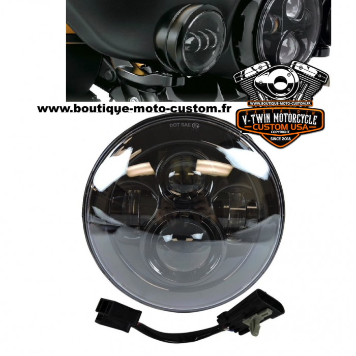 WOMELF LGCRYP Assemblage de phare de moto argent noir 7 pouces anneau de  garniture de phare Compatible avec les pièces de moto Harley universelles  (Color : Black) : : Auto et Moto