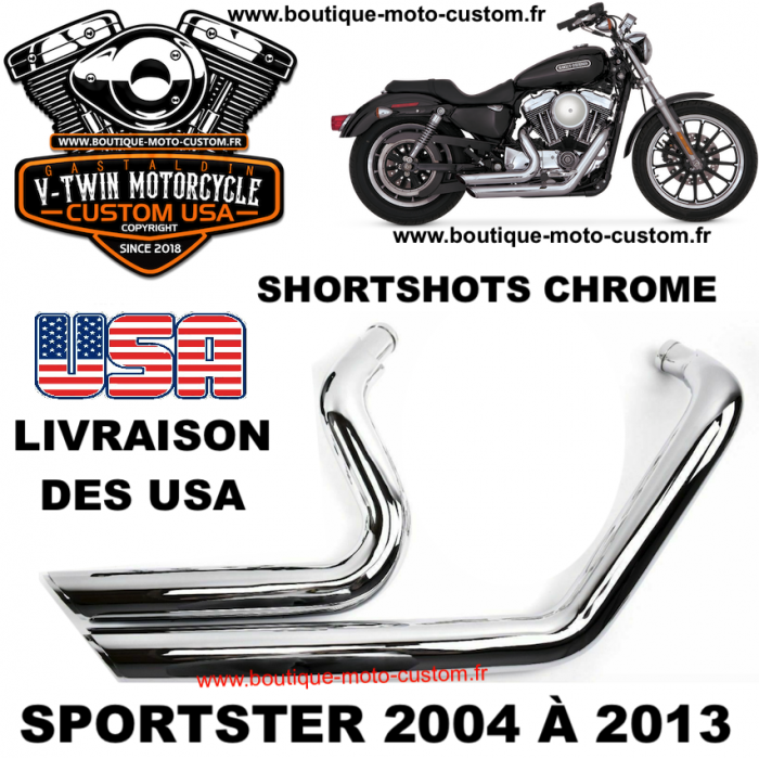Ligne Échappement Shortshots staggered Chrome Harley Davidson SPORTSTER  2004 à 2013