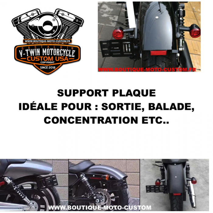 Support de plaque latéral chromé, horizontal - Moto-Custom-Biker