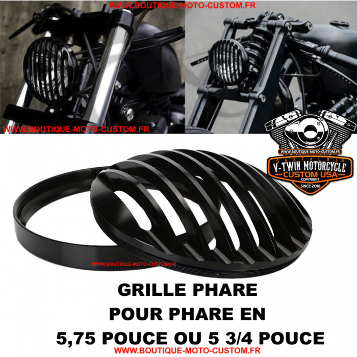 Rupse 2 5 3/4 Phare Grille Headlight Grille en Aluminium Noir pour 04-14 Harley Sp