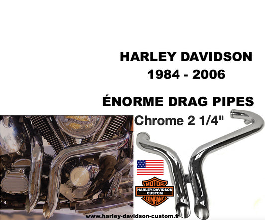 BIG DRAG PIPES 2 1/4 " ECHAPPEMENT CHROME Harley Davidson 1984 - 2006 USA