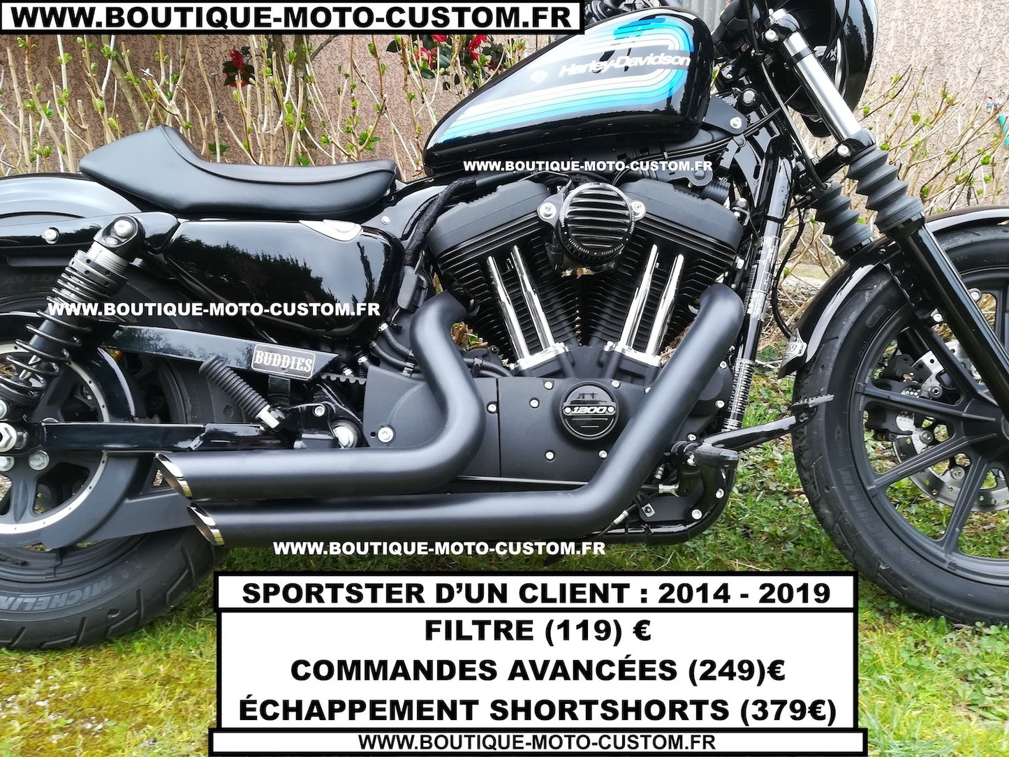 Ligne Échappement Shortshots staggered noir Harley Davidson Sportster XL 2004 à 2013