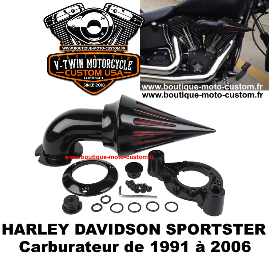 Kit admission filtre à air BLACK Harley Davidson Sportster carburateur 1991-2006