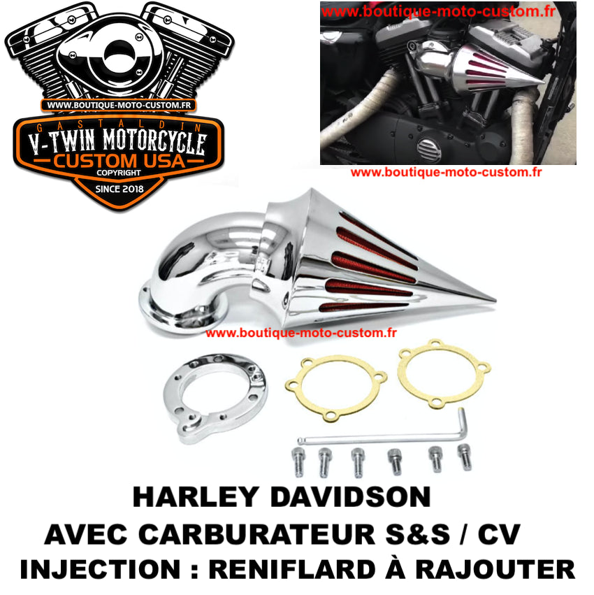 Filtre à air chrome Harley Davidson Carburateur S&S et CV ou injection