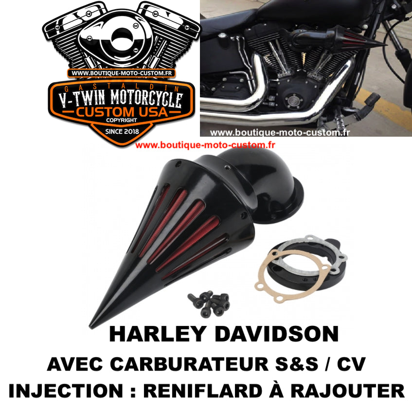 Filtre à air Noir Harley Davidson Carburateur S&S et CV ou injection