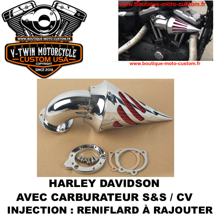 Filtre à air chrome Harley Davidson Carburateur S&S et CV ou injection