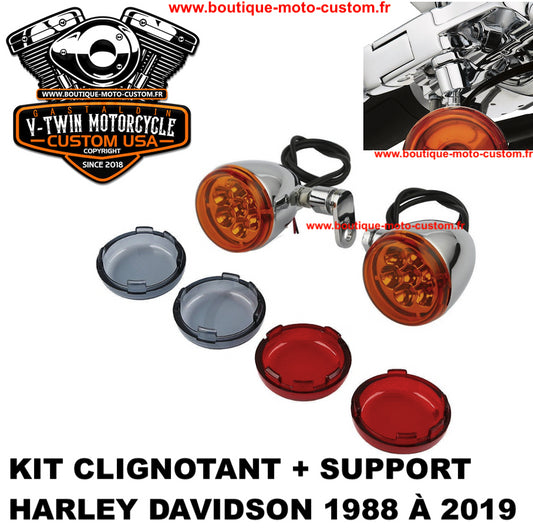 TURN SIGNAL KIT + CHROMIUM MOUNT HARLEY DAVIDSON 1988 - 2019