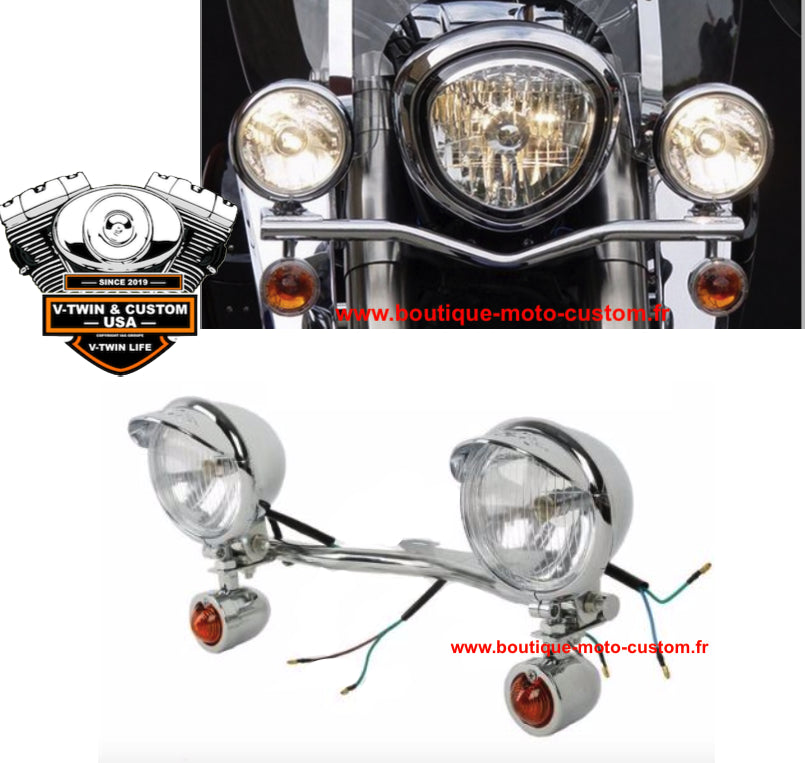 Additional headlight bar & flashing bullet Harley davidson & custom motorcycle