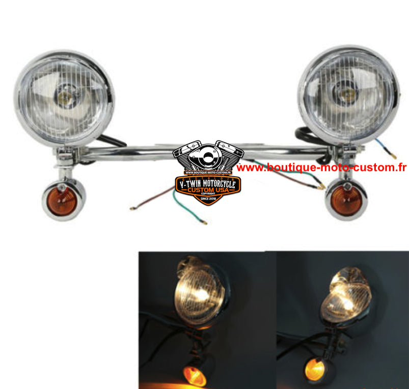 Additional headlight bar & flashing bullet Harley davidson & custom motorcycle