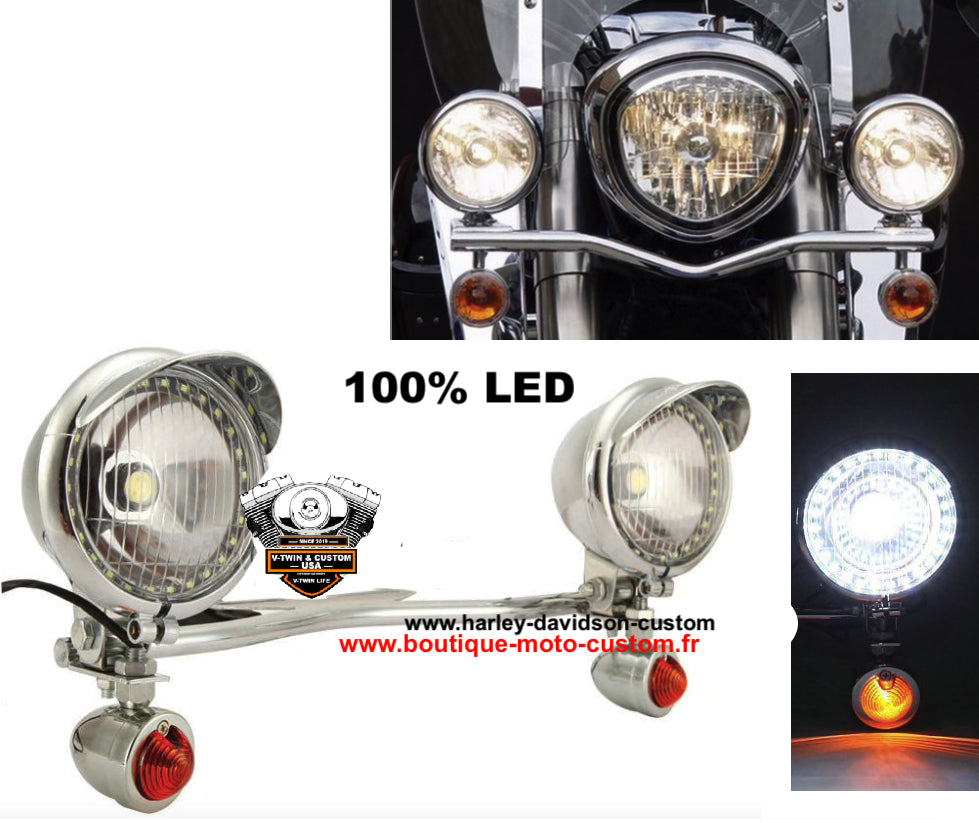 Additional LED headlight bar & flashing bullet Harley davidson & custom motorcycle