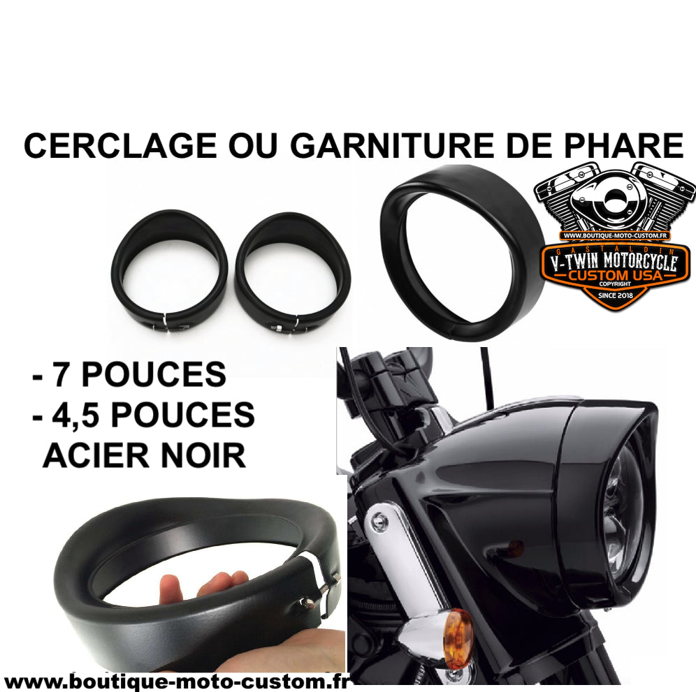 KIT CERCLAGE - GARNITURE DE PHARE NOIR 7" ET 4,5" HARLEY DAVIDSON