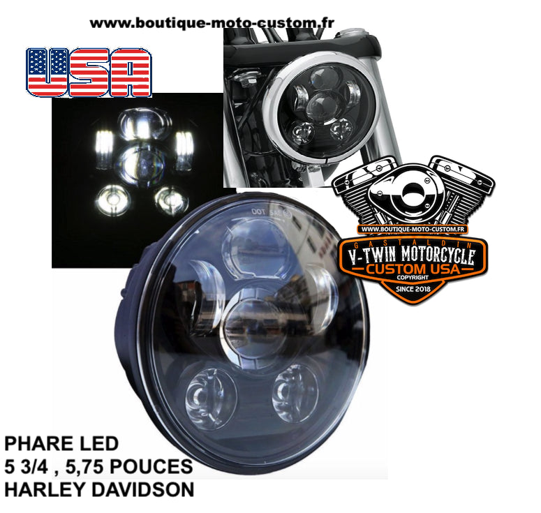 Phare projecteur LED 5 3/4 ",  5,75" pouces Harley Davidson