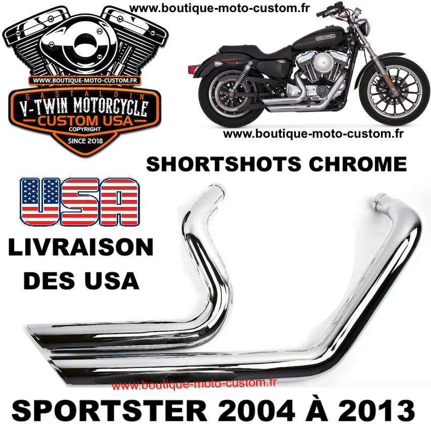 Ligne Échappement Shortshots staggered Chrome Harley Davidson SPORTSTER 2004 à 2013