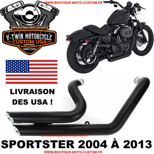 Black Shortshots staggered exhaust system Harley Davidson Sportster XL 2004 to 2013