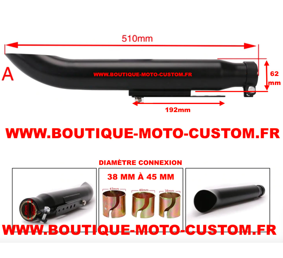 UNIVERSAL BLACK TURN OUT MUFFLER FOR HARLEY DAVIDSON AND ALL MOTORCYCLES