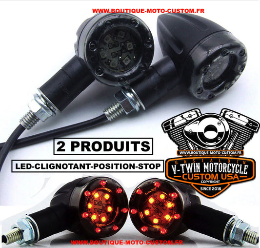 2 flashing bullet Black LED + brake light + pilot light