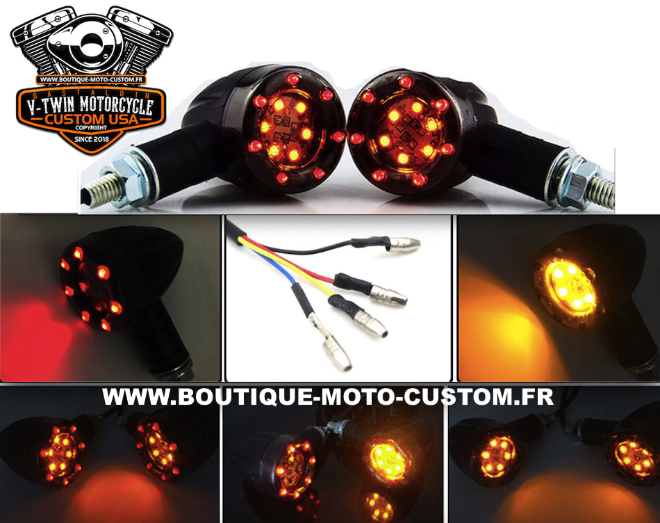 2 flashing bullet Black LED + brake light + pilot light