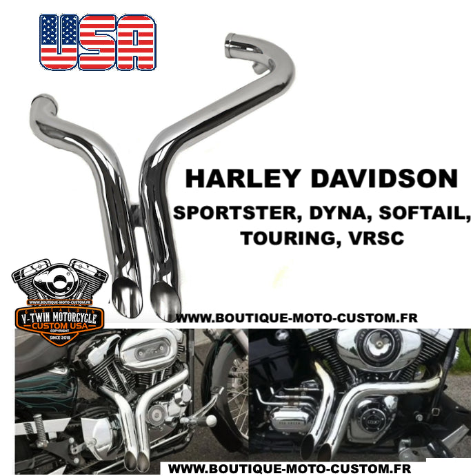 Chrome Inox Exhaust Drap Pipe for alls Harley Davidson Models