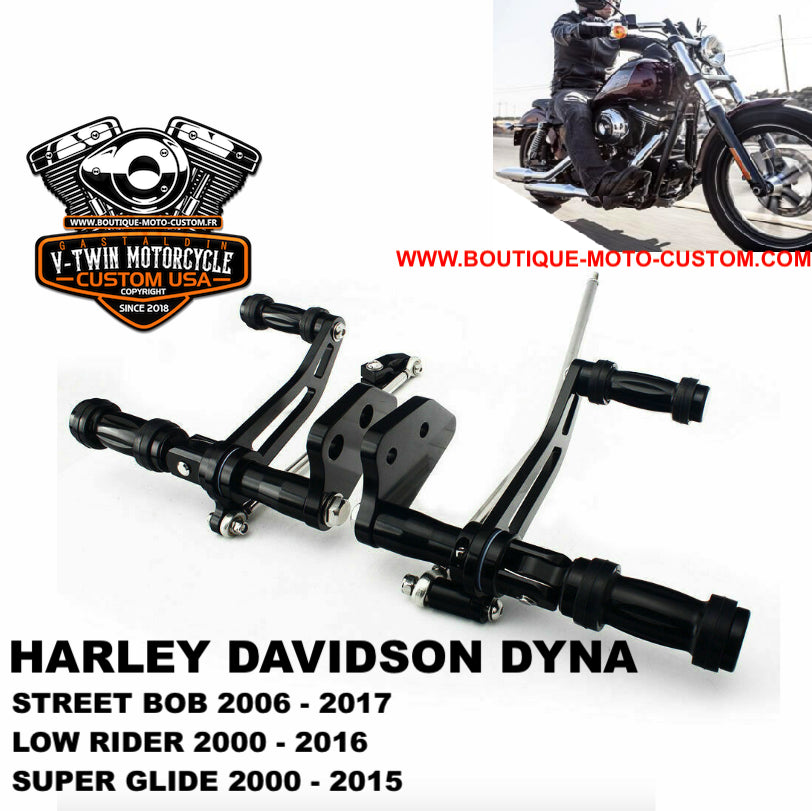 Black forward control kit for Harley Davidson Dyna 2000 - 2017