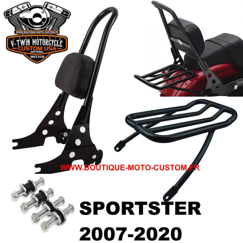 Sissy Bar clips + porte bagage Harley Davidson SPORTSTER NOIR 2007 - 2020