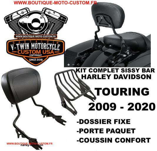 Detachable sissy bar / clips + black luggage rack Harley Davidson Touring 2009 - 2019