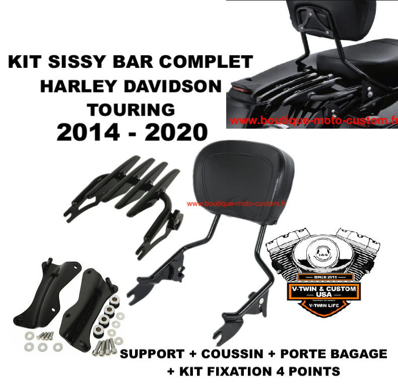 Detachable BLACK sissy bar / Harley Davidson Touring clips, Street, Glide, Road, Electra, CVO