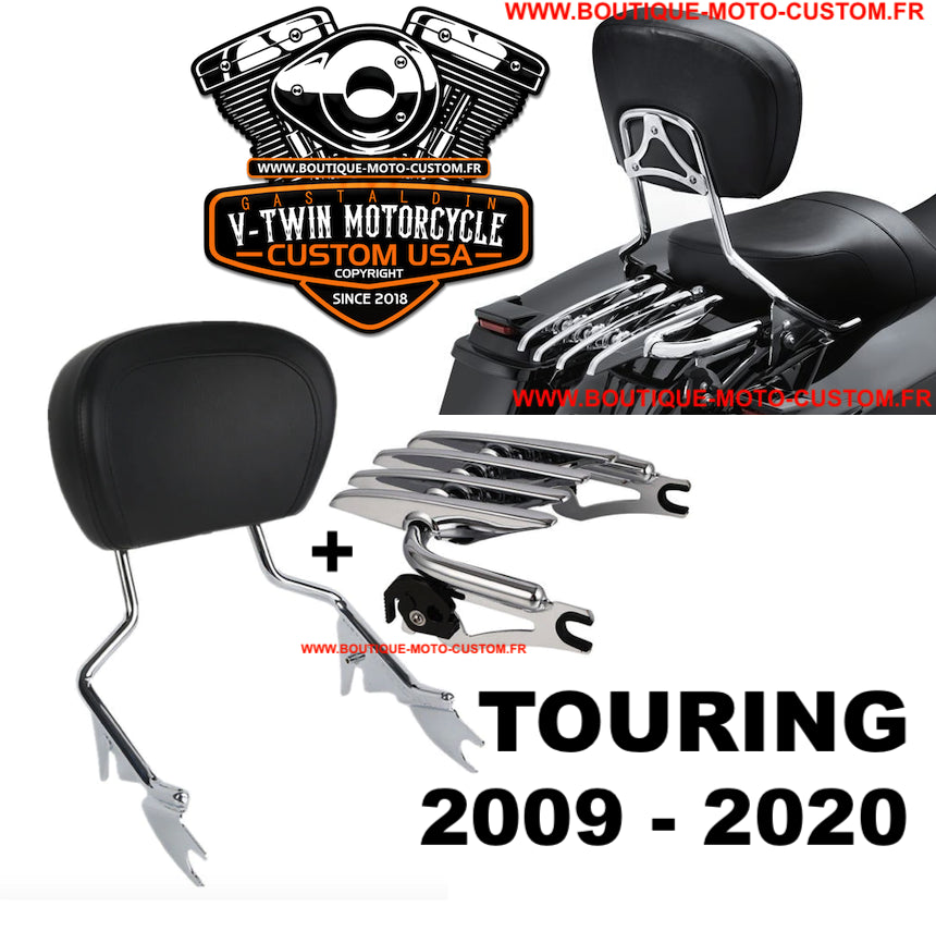 Detachable sissy bar / clips + stealth luggage rack chrome Harley Davidson Touring 2009 - 2019