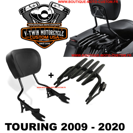 Detachable sissy bar / clips + black stealth luggage rack Harley Davidson Touring 2009 - 2019