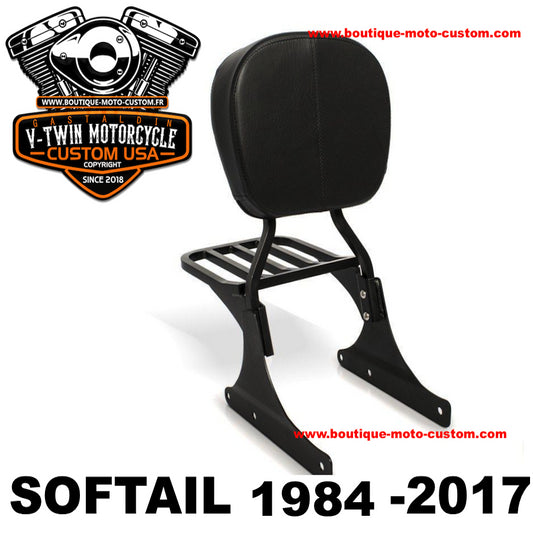 SISSY BAR FIXE AVEC PORTE BAGAGE NOIR POUR HARLEY DAVIDSON SOFTAIL DE 1984 à 2017