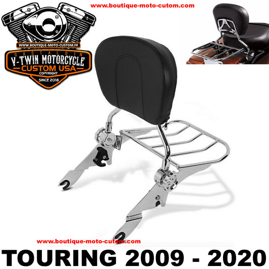 SISSY BAR REGLABLE CHROME AVEC PORTE BAGAGE HARLEY DAVIDSON TOURING 2009 à 2020