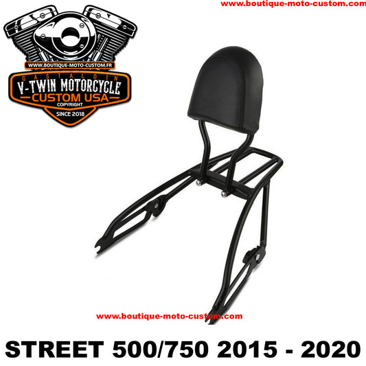 SISSY BAR NOIR A CLIPS AVEC PORTE BAGAGE POUR HARLEY DAVIDSON STREET 500/750 2015 à 2020